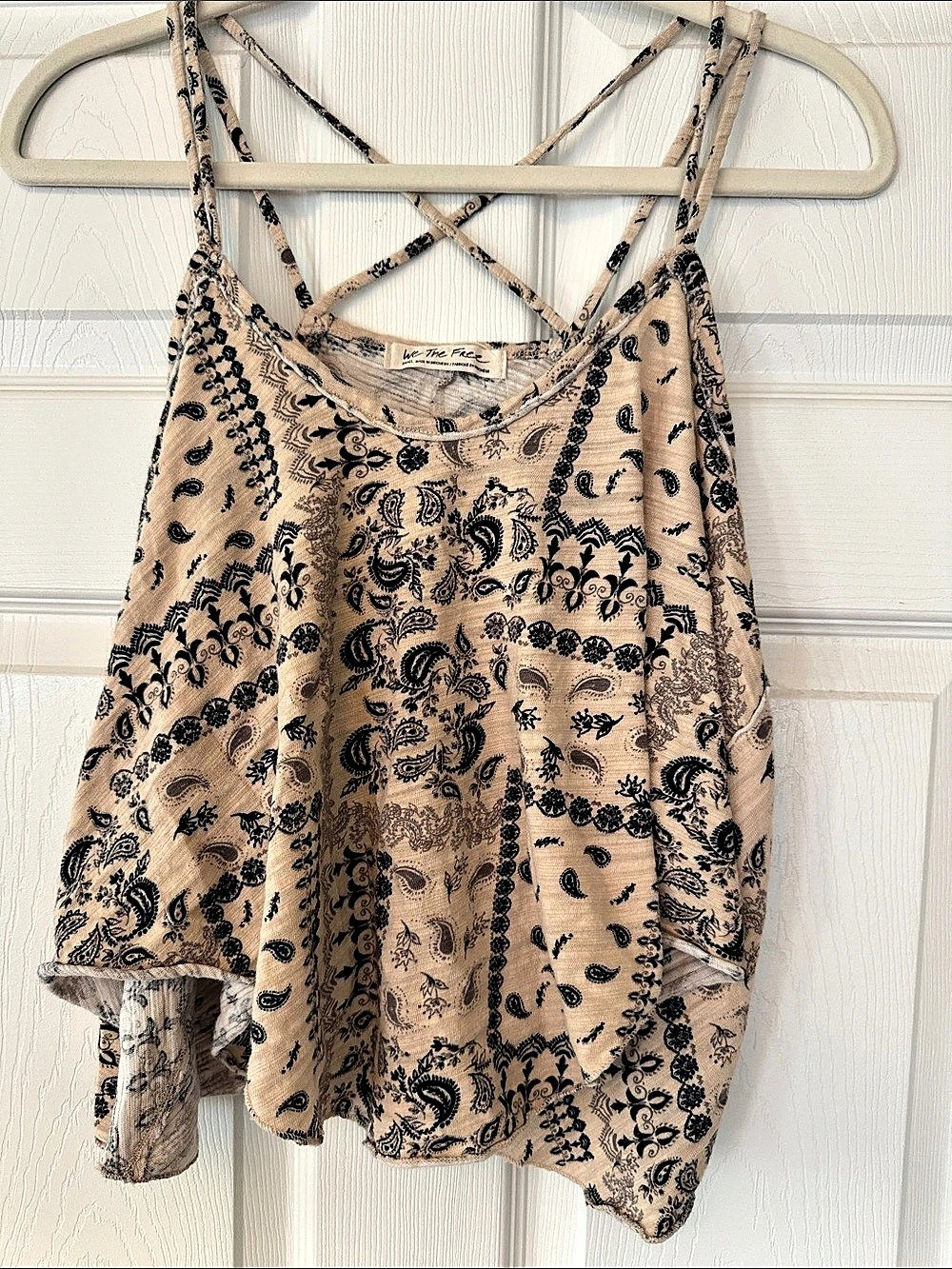 We The Free Paisley Strappy Tank in Beige & Black Size Small